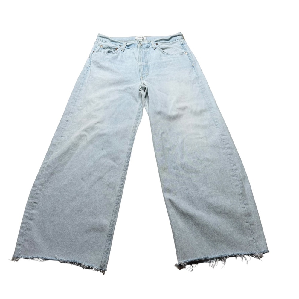 AGOLDE Low Curve Fray Wide Leg Barrel Jeans Light Wash Raw Hem Women's Size 28